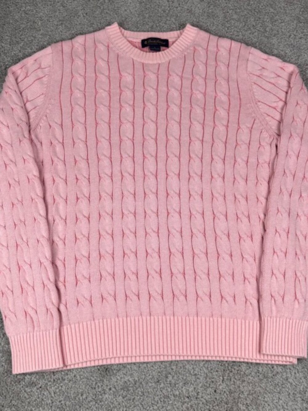 Brooks Brothers Cable Knit Sweater Women’s Large Pink Cotton Crewneck Soft